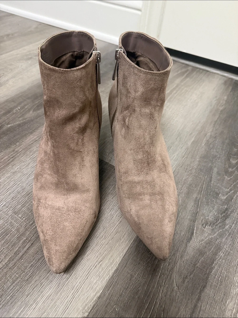 Charles By Charles David Taupe Suede Pointed Ankle Booties with Side Zip